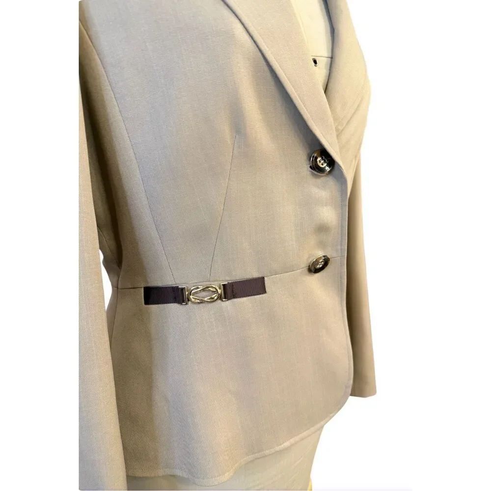 TAHARI Brown Tan Wool Belt Detail 2-Button Blazer Sz. 12 Career Professional - Picture 10 of 16